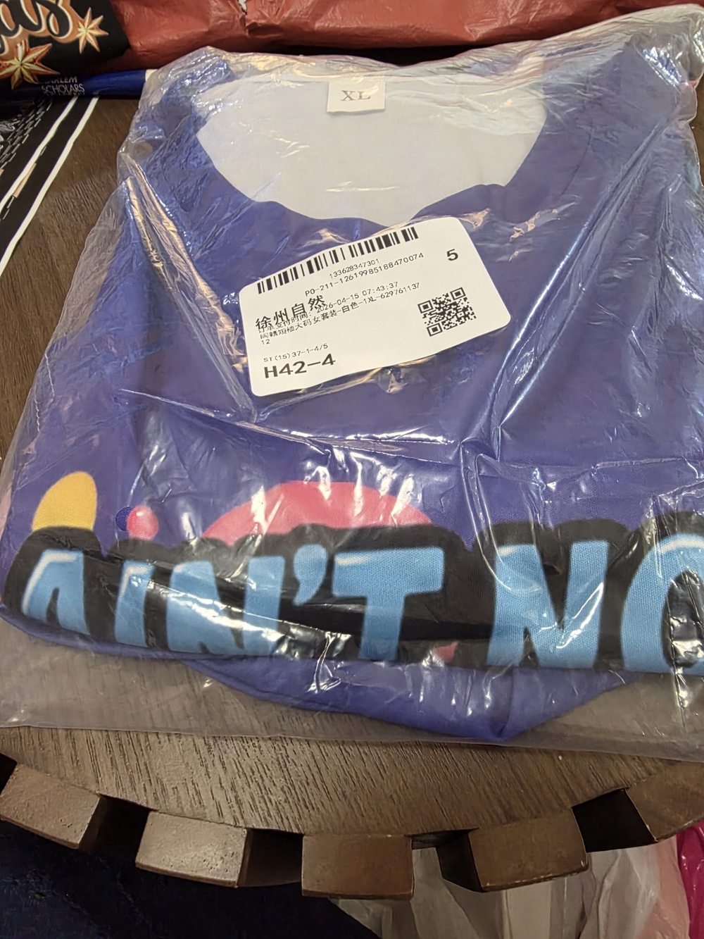 Purple Graphic Tee  Bold Blue Lettering Aint No Family Like The One I Got
